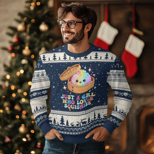 Just A Girl Who Loves Squishies Ugly Christmas Sweater Cute Rainbow Dumpling Squishy Graphic TS10 Navy Beige Print Your Wear