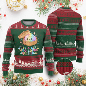 Just A Girl Who Loves Squishies Ugly Christmas Sweater Cute Rainbow Dumpling Squishy Graphic TS10 Red Green Print Your Wear