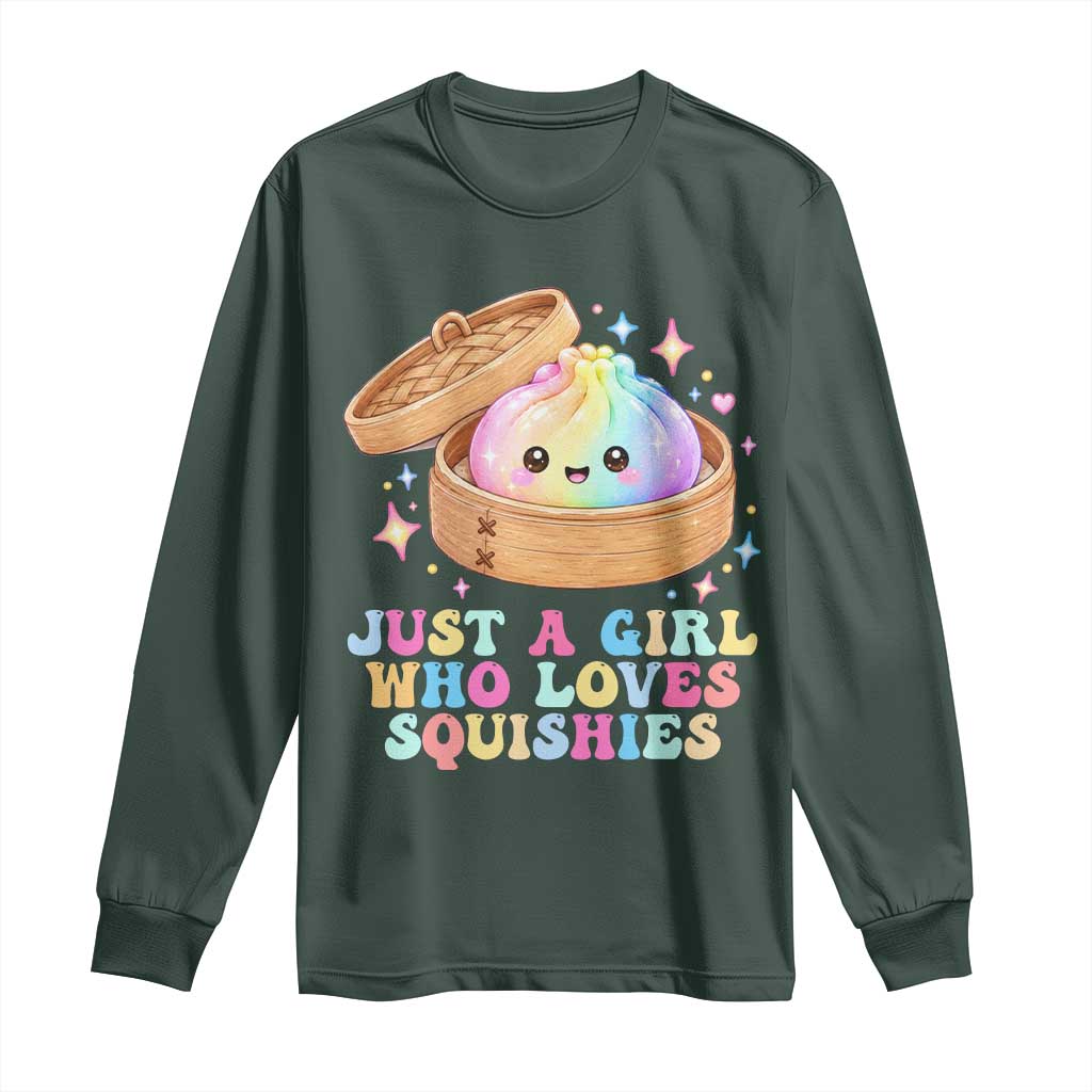 Just A Girl Who Loves Squishies Long Sleeve Shirt Cute Rainbow Dumpling Squishy Graphic TS10 Dark Forest Green Print Your Wear