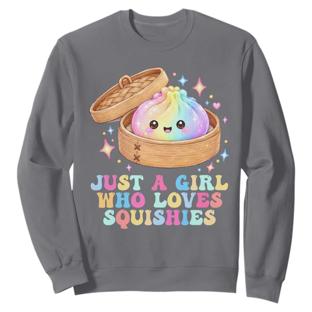 Just A Girl Who Loves Squishies Sweatshirt Cute Rainbow Dumpling Squishy Graphic TS10 Charcoal Print Your Wear