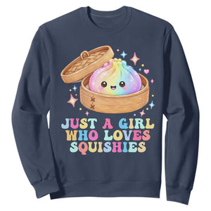 Just A Girl Who Loves Squishies Sweatshirt Cute Rainbow Dumpling Squishy Graphic TS10 Navy Print Your Wear