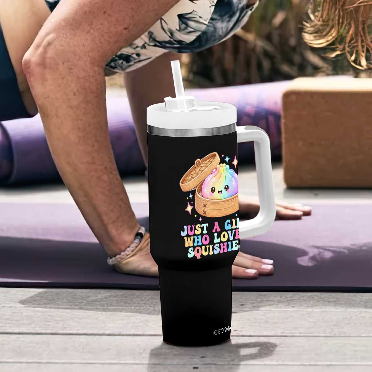 Just A Girl Who Loves Squishies Tumbler With Handle Cute Rainbow Dumpling Squishy Graphic