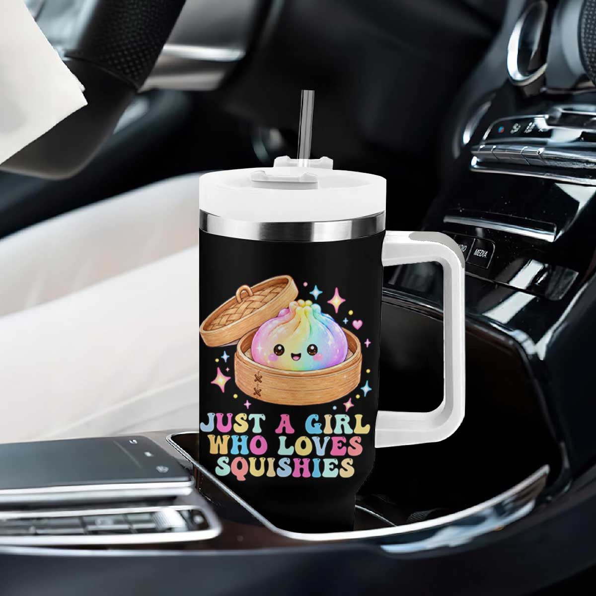 Just A Girl Who Loves Squishies Tumbler With Handle Cute Rainbow Dumpling Squishy Graphic