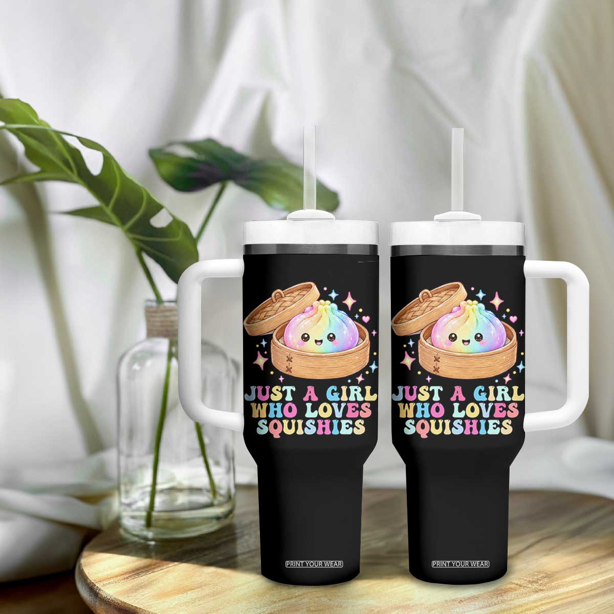 Just A Girl Who Loves Squishies Tumbler With Handle Cute Rainbow Dumpling Squishy Graphic