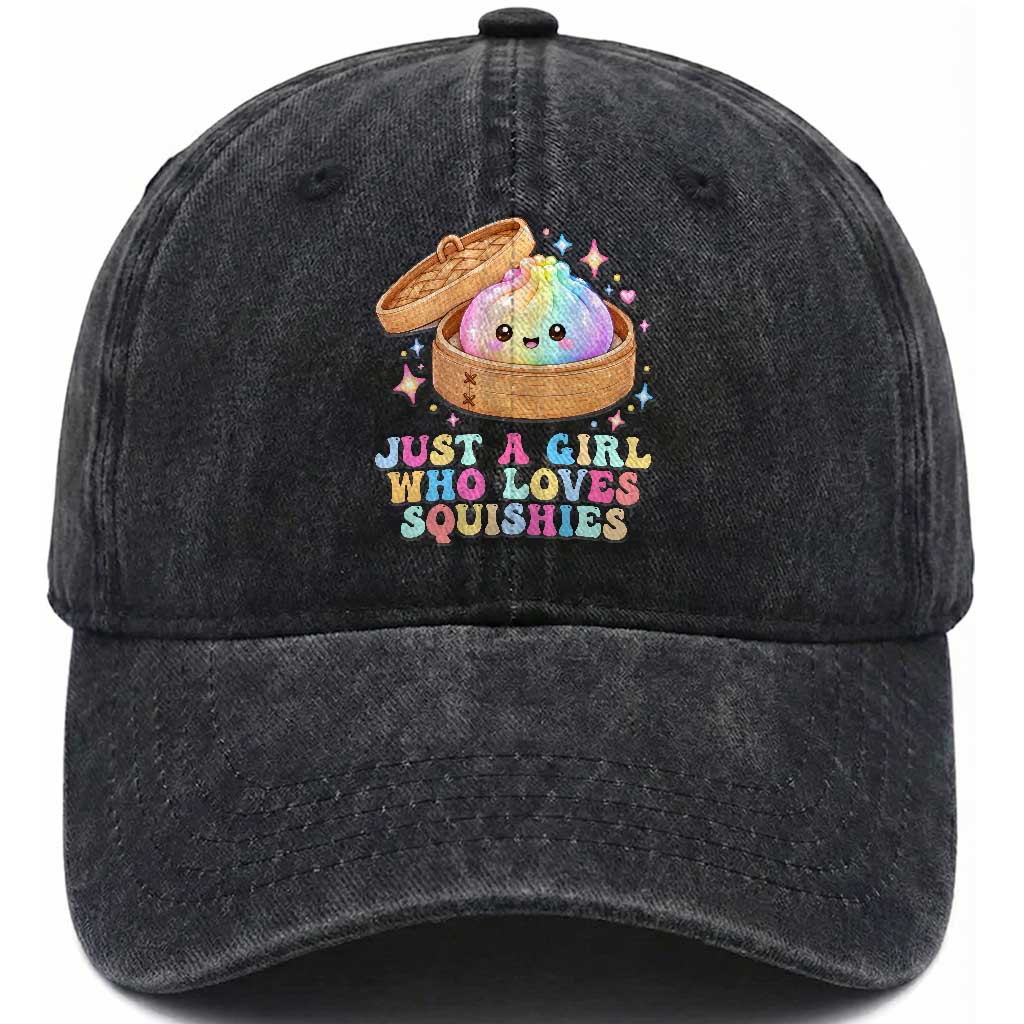 Just A Girl Who Loves Squishies Washed Cotton Baseball Cap Cute Rainbow Dumpling Squishy Graphic TS10 Print Your Wear