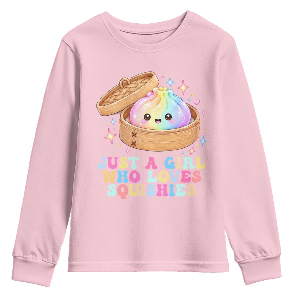 Just A Girl Who Loves Squishies Youth Sweatshirt Cute Rainbow Dumpling Squishy Graphic TS10 Light Pink Print Your Wear