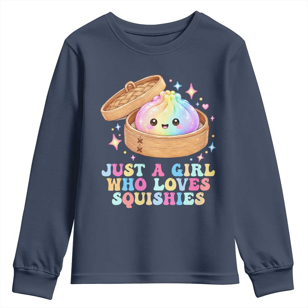 Just A Girl Who Loves Squishies Youth Sweatshirt Cute Rainbow Dumpling Squishy Graphic TS10 Navy Print Your Wear