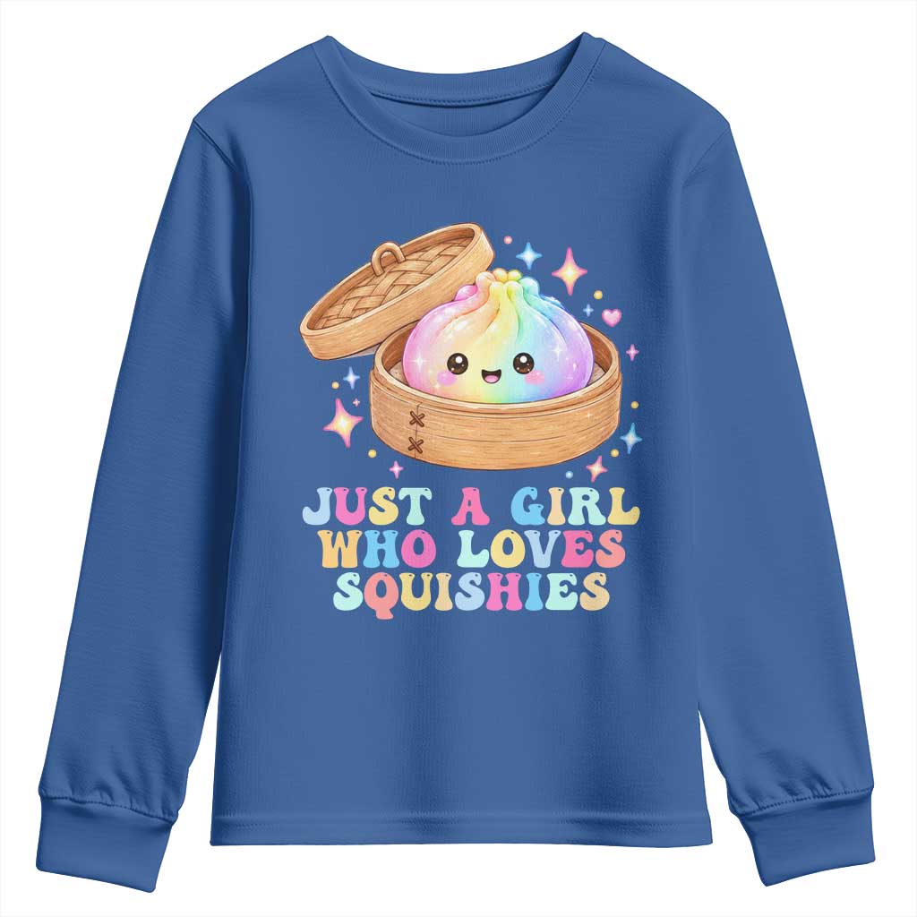 Just A Girl Who Loves Squishies Youth Sweatshirt Cute Rainbow Dumpling Squishy Graphic TS10 Royal Blue Print Your Wear