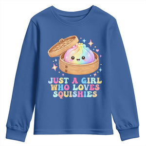 Just A Girl Who Loves Squishies Youth Sweatshirt Cute Rainbow Dumpling Squishy Graphic TS10 Royal Blue Print Your Wear