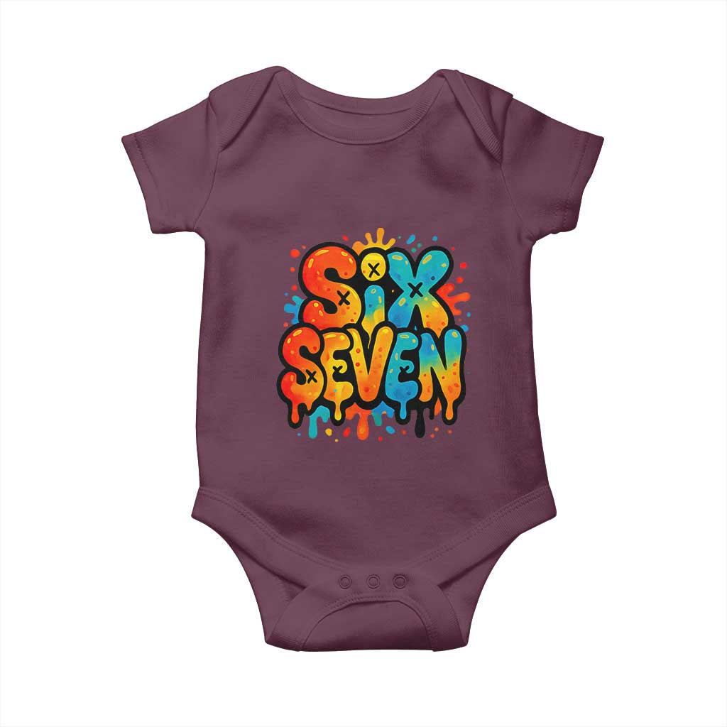 Fun Six Seven Graffiti Baby Onesie Funny 67 Meme Gen Alpha Slang Streetwear Hip Hop TS10 Maroon Print Your Wear