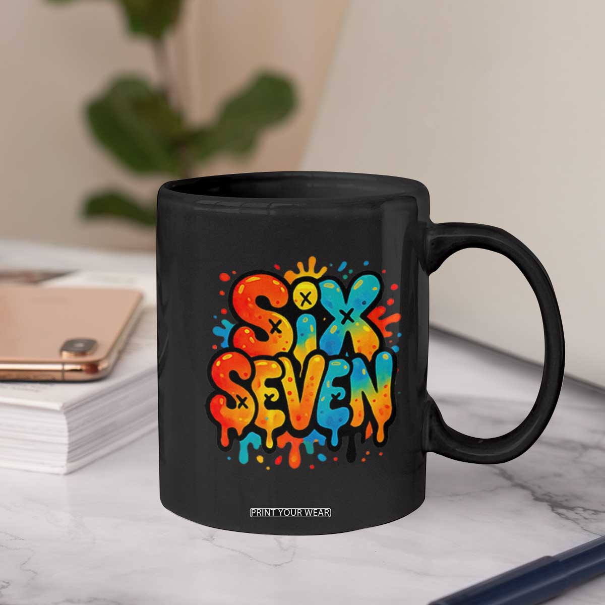 Fun Six Seven Graffiti Coffee Mug Funny 67 Meme Gen Alpha Slang Streetwear Hip Hop TS10 Print Your Wear