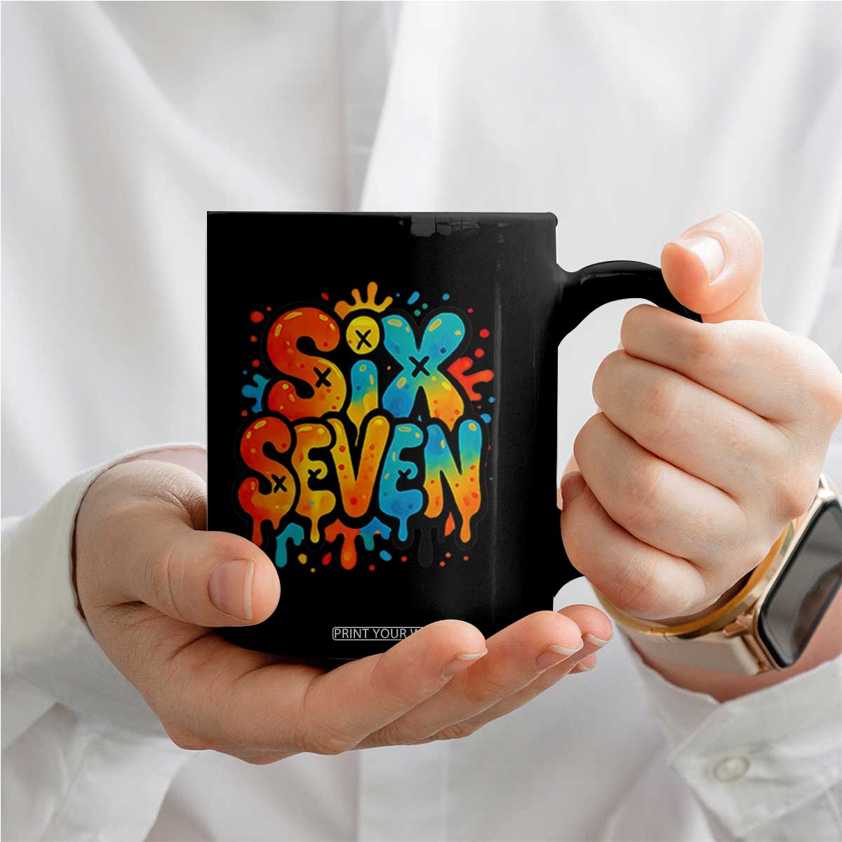 Fun Six Seven Graffiti Coffee Mug Funny 67 Meme Gen Alpha Slang Streetwear Hip Hop TS10 Print Your Wear