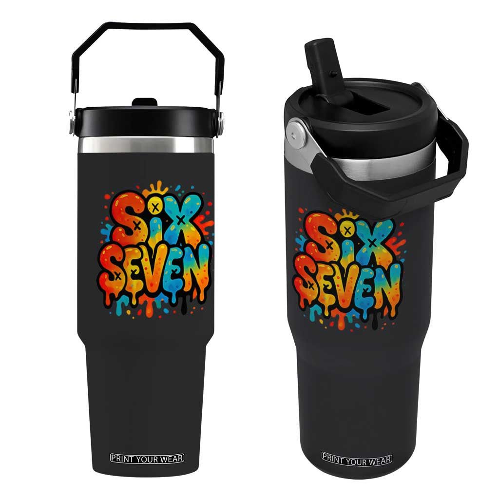 Fun Six Seven Graffiti Flip Straw Tumbler Funny 67 Meme Gen Alpha Slang Streetwear Hip Hop TS10 One Size: 30 oz Black Print Your Wear