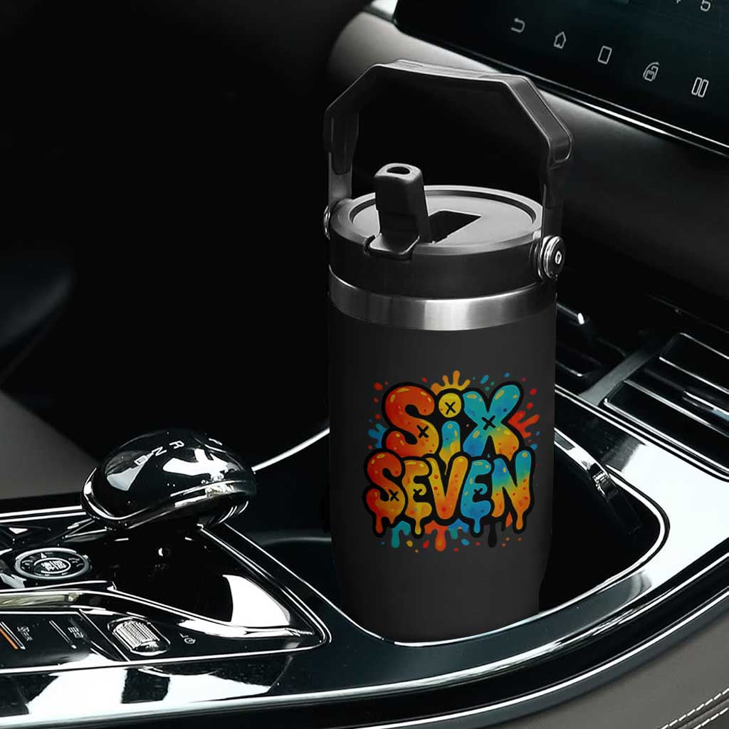 Fun Six Seven Graffiti Flip Straw Tumbler Funny 67 Meme Gen Alpha Slang Streetwear Hip Hop TS10 Print Your Wear