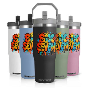 Fun Six Seven Graffiti Flip Straw Tumbler Funny 67 Meme Gen Alpha Slang Streetwear Hip Hop TS10 Print Your Wear