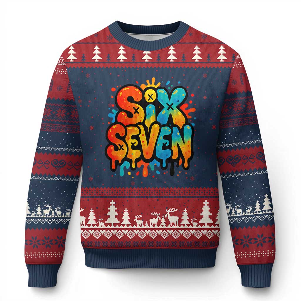 Fun Six Seven Graffiti Ugly Christmas Sweater Funny 67 Meme Gen Alpha Slang Streetwear Hip Hop TS10 Navy Red Print Your Wear