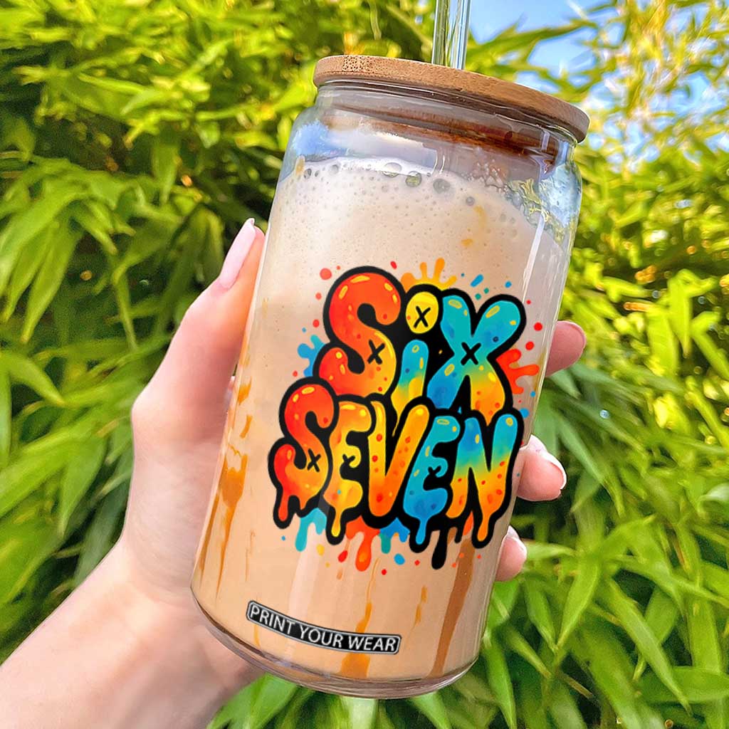 Fun Six Seven Graffiti Glass Can Funny 67 Meme Gen Alpha Slang Streetwear Hip Hop TS10 Black Print Your Wear