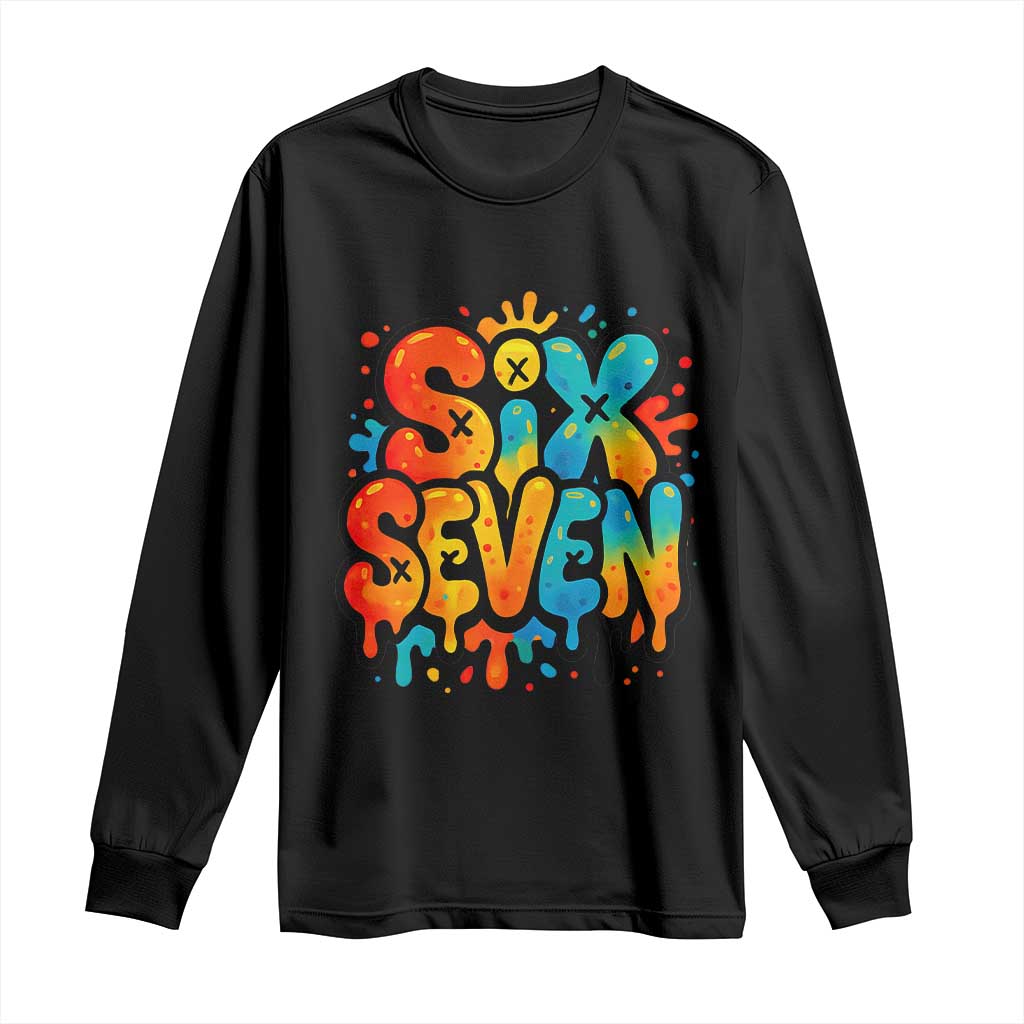 Fun Six Seven Graffiti Long Sleeve Shirt Funny 67 Meme Gen Alpha Slang Streetwear Hip Hop TS10 Black Print Your Wear