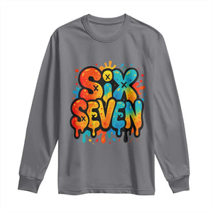 Fun Six Seven Graffiti Long Sleeve Shirt Funny 67 Meme Gen Alpha Slang Streetwear Hip Hop TS10 Charcoal Print Your Wear
