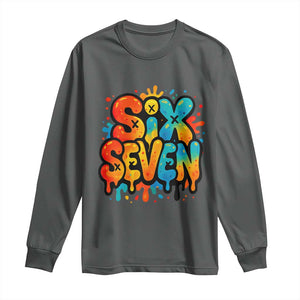 Fun Six Seven Graffiti Long Sleeve Shirt Funny 67 Meme Gen Alpha Slang Streetwear Hip Hop TS10 Dark Heather Print Your Wear