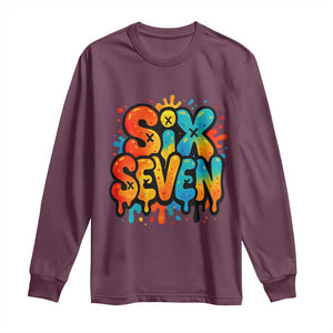 Fun Six Seven Graffiti Long Sleeve Shirt Funny 67 Meme Gen Alpha Slang Streetwear Hip Hop TS10 Maroon Print Your Wear