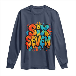 Fun Six Seven Graffiti Long Sleeve Shirt Funny 67 Meme Gen Alpha Slang Streetwear Hip Hop TS10 Navy Print Your Wear