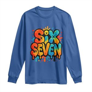Fun Six Seven Graffiti Long Sleeve Shirt Funny 67 Meme Gen Alpha Slang Streetwear Hip Hop TS10 Royal Blue Print Your Wear