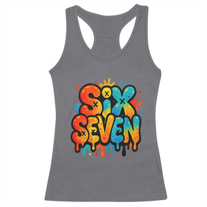 Fun Six Seven Graffiti Racerback Tank Top Funny 67 Meme Gen Alpha Slang Streetwear Hip Hop TS10 Charcoal Print Your Wear