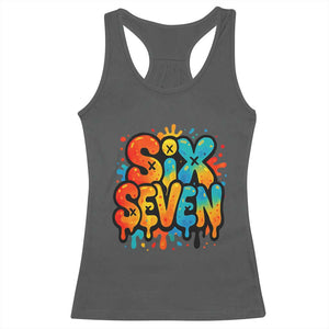Fun Six Seven Graffiti Racerback Tank Top Funny 67 Meme Gen Alpha Slang Streetwear Hip Hop TS10 Dark Heather Print Your Wear