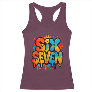 Fun Six Seven Graffiti Racerback Tank Top Funny 67 Meme Gen Alpha Slang Streetwear Hip Hop TS10 Maroon Print Your Wear