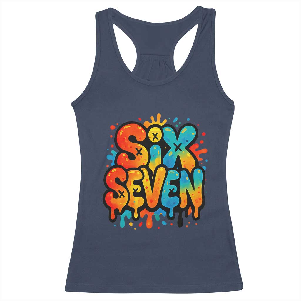 Fun Six Seven Graffiti Racerback Tank Top Funny 67 Meme Gen Alpha Slang Streetwear Hip Hop TS10 Navy Print Your Wear