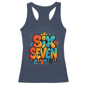 Fun Six Seven Graffiti Racerback Tank Top Funny 67 Meme Gen Alpha Slang Streetwear Hip Hop TS10 Navy Print Your Wear