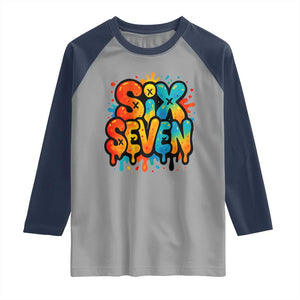 Fun Six Seven Graffiti Raglan Shirt Funny 67 Meme Gen Alpha Slang Streetwear Hip Hop TS10 Sport Gray Navy Print Your Wear
