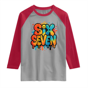 Fun Six Seven Graffiti Raglan Shirt Funny 67 Meme Gen Alpha Slang Streetwear Hip Hop TS10 Sport Gray Red Print Your Wear