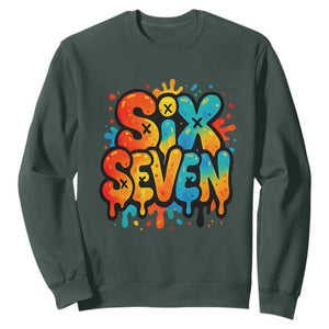 Fun Six Seven Graffiti Sweatshirt Funny 67 Meme Gen Alpha Slang Streetwear Hip Hop TS10 Dark Forest Green Print Your Wear