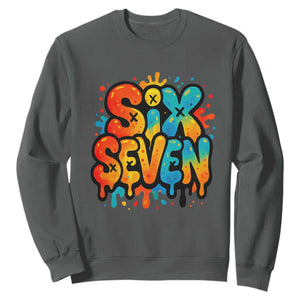 Fun Six Seven Graffiti Sweatshirt Funny 67 Meme Gen Alpha Slang Streetwear Hip Hop TS10 Dark Heather Print Your Wear
