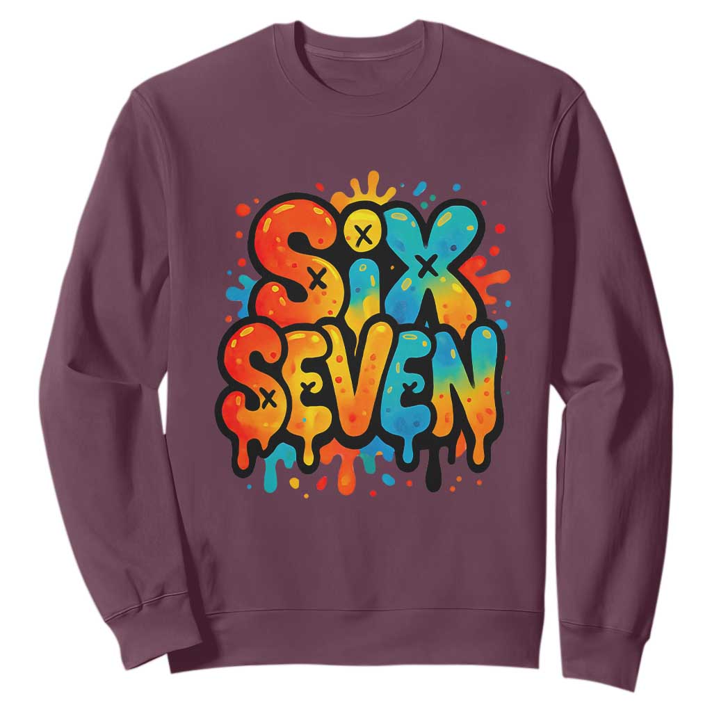 Fun Six Seven Graffiti Sweatshirt Funny 67 Meme Gen Alpha Slang Streetwear Hip Hop TS10 Maroon Print Your Wear