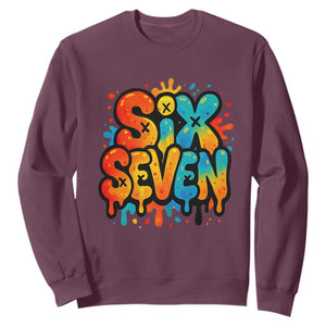 Fun Six Seven Graffiti Sweatshirt Funny 67 Meme Gen Alpha Slang Streetwear Hip Hop TS10 Maroon Print Your Wear