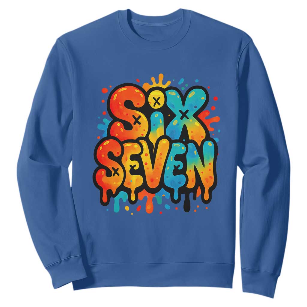 Fun Six Seven Graffiti Sweatshirt Funny 67 Meme Gen Alpha Slang Streetwear Hip Hop TS10 Royal Blue Print Your Wear