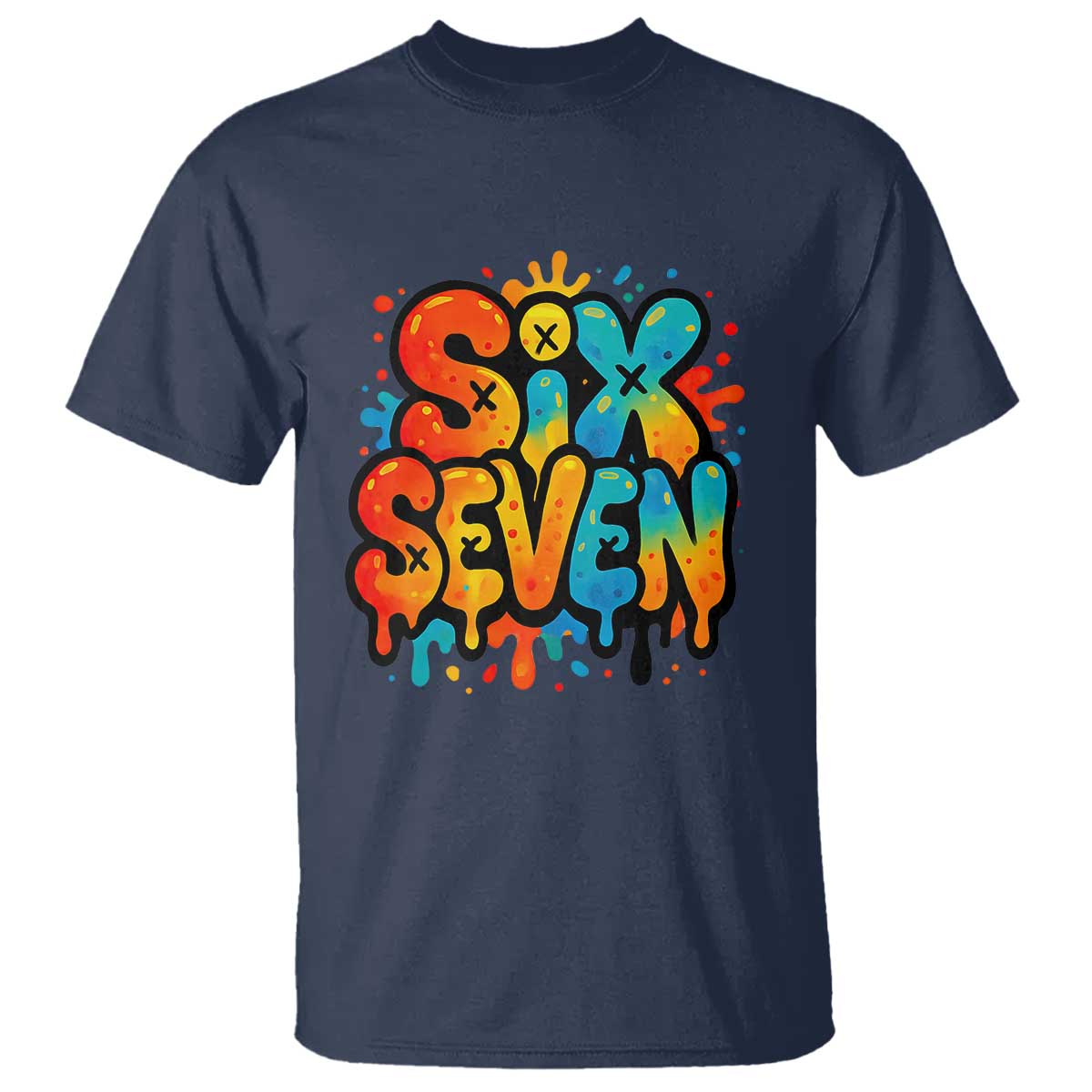 Fun Six Seven Graffiti T Shirt Funny 67 Meme Gen Alpha Slang Streetwear Hip Hop TS10 Navy Print Your Wear