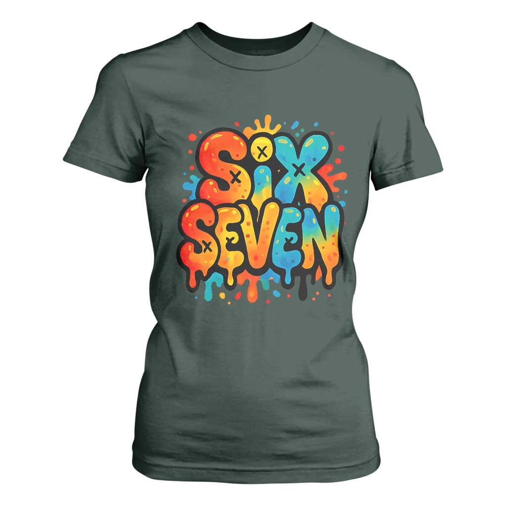 Fun Six Seven Graffiti T Shirt For Women Funny 67 Meme Gen Alpha Slang Streetwear Hip Hop TS10 Dark Forest Green Print Your Wear