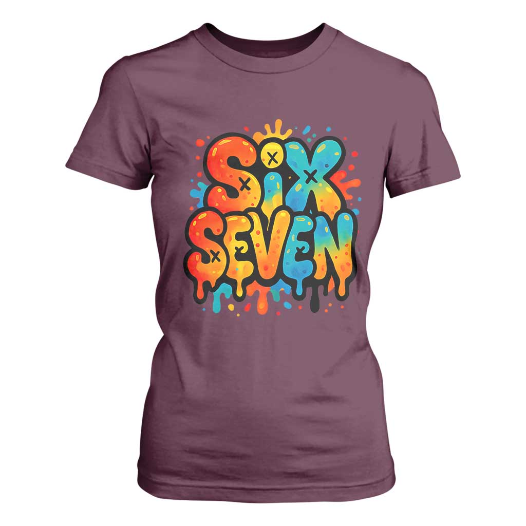 Fun Six Seven Graffiti T Shirt For Women Funny 67 Meme Gen Alpha Slang Streetwear Hip Hop TS10 Maroon Print Your Wear