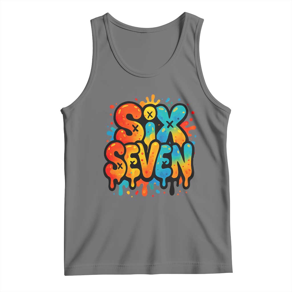 Fun Six Seven Graffiti Tank Top Funny 67 Meme Gen Alpha Slang Streetwear Hip Hop TS10 Black Heather Print Your Wear