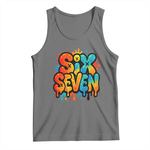 Fun Six Seven Graffiti Tank Top Funny 67 Meme Gen Alpha Slang Streetwear Hip Hop TS10 Black Heather Print Your Wear