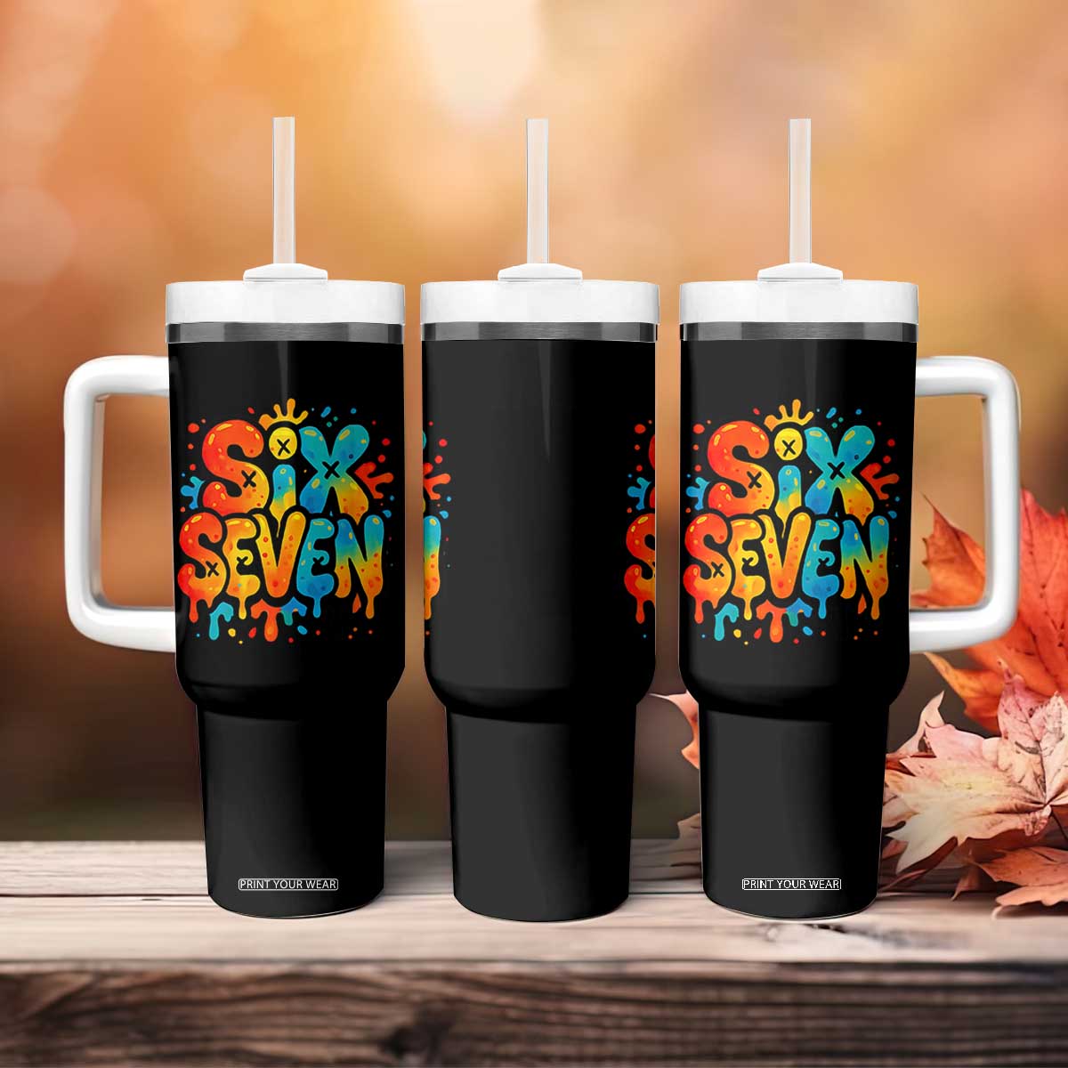 Fun Six Seven Graffiti Tumbler With Handle Funny 67 Meme Gen Alpha Slang Streetwear Hip Hop TS10 Print Your Wear