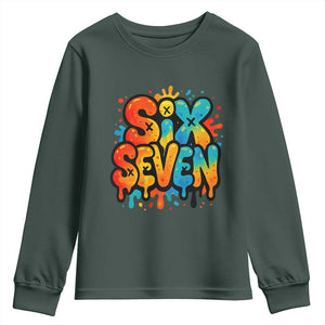 Fun Six Seven Graffiti Youth Sweatshirt Funny 67 Meme Gen Alpha Slang Streetwear Hip Hop TS10 Dark Forest Green Print Your Wear