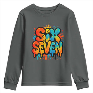 Fun Six Seven Graffiti Youth Sweatshirt Funny 67 Meme Gen Alpha Slang Streetwear Hip Hop TS10 Dark Heather Print Your Wear