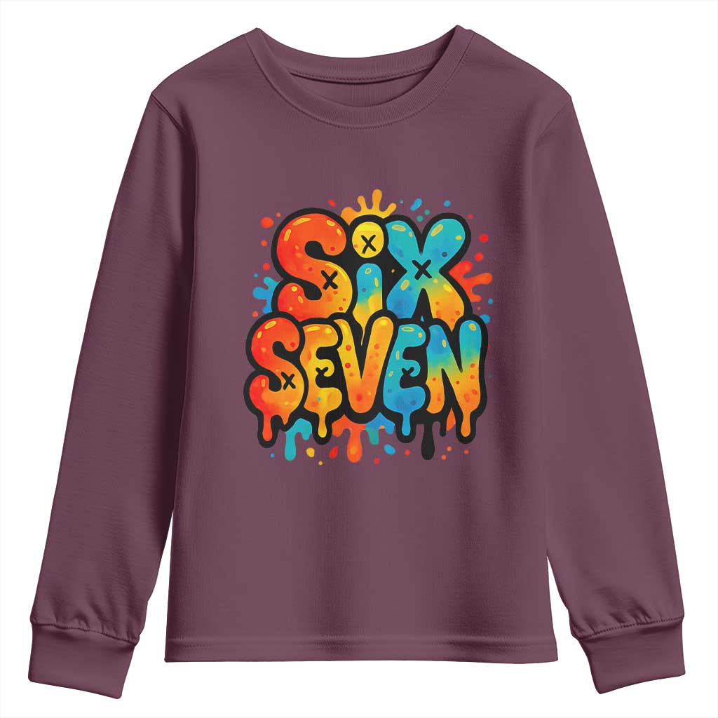 Fun Six Seven Graffiti Youth Sweatshirt Funny 67 Meme Gen Alpha Slang Streetwear Hip Hop TS10 Maroon Print Your Wear