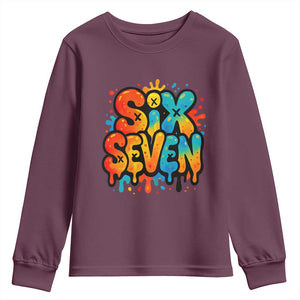 Fun Six Seven Graffiti Youth Sweatshirt Funny 67 Meme Gen Alpha Slang Streetwear Hip Hop TS10 Maroon Print Your Wear
