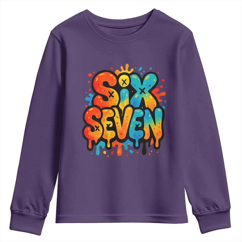 Fun Six Seven Graffiti Youth Sweatshirt Funny 67 Meme Gen Alpha Slang Streetwear Hip Hop TS10 Purple Print Your Wear